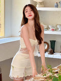 ZJKRL -  Puss Sweet 2Piece Set Women Mesh Patchwork Splits Sleeveless Backless Tops+Folds Skirt Vacation Beach Party Matching Suit