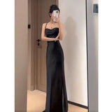 ZJKRL -  Sexy Spaghetti Strap Maxi Dress Women Elegant Slim Fit Dinner Party Satin Dresses Woman Summer Sleeveless Bodycon Long Dress