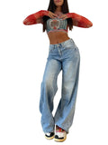 Zjkrl  -  holiday outfits Baggy Jeans Women High Waist Mom Jeans Flare Pants Denim Straight Loose Autumn Long Streetwear Slim Fit Trousers Capris