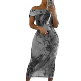 ZJKRL  -  European Slash Neck Tie Dye Print Bodycon Midi Maxi Dress Club Sexy Party Long Dresses Vestido