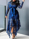 ZJKRL -  New Spring Hollow Out Lace Irregular Maxi Party Dress Women Solid Bodycon Evening Wedding Long Dress Women