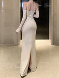 Zjkrl  -  Sexy Women Bodycon Casual Solid Slim Long Dress Spaghetti Strap Vintage Elegant Party Prom Dresses Female Clothes Robe Vestidos