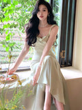 ZJKRL -  New Summer French Fashion Women Spaghetti Strap Elegant Long Mermaid Ruffles Dresses Evening Party Prom Clothes