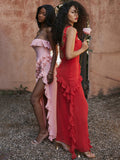 Ruffles Elegant Long Maxi Dress Women 2023 Summer Dress High Split Spaghetti Strap V Neck Nightclub Sexy Party Dresses