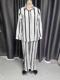 ZJKRL -  Chic and Elegant Woman Set Long Sleeve Autumn Striped Shirt and Pants Streetwear Female Two Pieces Sets