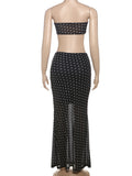 ZJKRL -  Puss Speckled Print 2 Piece Set Sexy Women Seashell Knot Tank Top+See Through Long Skirts Matching Midnight Clubwear Suits