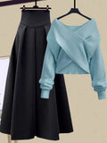 Zjkrl - 2023 Autumn Winter Skirt Sets For Women Outfits Korean Casual Knitwears Pullover Sweater And High Waist Skirts Two Piece Sets