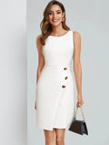 Zjkrl  -  Nice-forever Summer Women Elegant Round Neck Plain Work Dresses Business Office Vintage Pencil Dress B705
