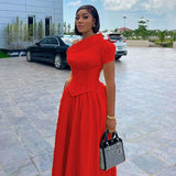ZJKRL -  New Spring Summer Elegant Ruched One Shoulder Lace Up Maxi Dress Women Solid Party Evening Wedding Long Dress Women