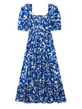 Zjkrl - Summer Dresses 2024 Fashion Women Clothing Ruffle Hem Elegant Midi Dress Crossover V Neck Short Puff Sleeve Print Casual Dress