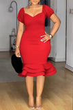 ZJKRL -  Fall Short Sleeve Square Neck Women Hem Ruffles Dress Sexy Party Street Club Midi Dresses Evening Bodycon Vestidos
