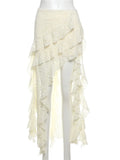 ZJKRL -  Tassels Women Skirts Irregular Hem Multi-Layered Ruffles Lace Patchwork Sweet Summer Trend Daily Skinny Versatile Bottoms
