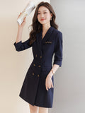Zjkrl - Fashion Korean Black Dress 2023 Fall and Winter New High-quality Office Women's Blazer Elegant Temperament Double-breasted Dress