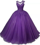 Zjkrl  -  Autumn New Girls Long Classic Tulle Purple Sweet 16 Dresses appliques de dentelle sur tull robe de bal
