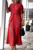 ZJKRL -  Elegant Lace Maxi Dress Women Solid Hollow Out Button Down Shirt Lace Party Evening Long Dress Women
