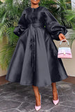 ZJKRL -  Elegant Satin Lantern Sleeve Party Maxi Dress Women Solid Button Down Shirt Evening Wedding Long Dress Women