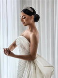 Zjkrl - Modern Pearls Mermaid Wedding Dress Bow-tie Details Strapless Bride Dresses Backless Satin Bridal Gown For Women Robe De Mariee