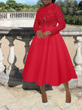 ZJKRL -  Elegant Party Dresses Woman Fall Fashion Lace Long Sleeve See Through Dress Vintage Laides Evening Dress