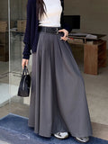 Zjkrl  -  Grey Black Long Skirts Womens Maxi Skirt Autumn Winter Suit Skirt Goth Lolita High Waist Ruffle Pleated Skirts Double Belts