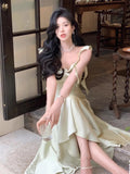 ZJKRL -  New Summer French Fashion Women Spaghetti Strap Elegant Long Mermaid Ruffles Dresses Evening Party Prom Clothes