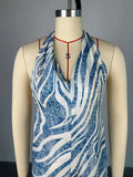 ZJKRL -  Summer Jumpsuits Ladies One Piece Outfit V Neck Sexy Backless Halter Jumpsuit Zebra Pattern Women Royal Blue Jumpsuit Elegant