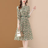 Zjkrl - Chiffon Dress Women Puff Sleeve Elegant Big Swing Spring Dresses Slim With Belt  A-line Dresses For Women Party Vestidos