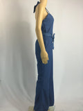 Zjkrl  -  Women One Piece Solid Denim Jumpsuits Sleeveless V Neck Rompers Wide Leg Long Pants Overalls Sexy Slim Fit Hight Waist