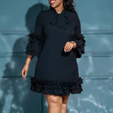 ZJKRL -  Elegant Ruffle Party Dress Women Solid Pleated Ruched Mini Evening Wedding Work Business Dress