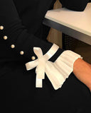 Women Fashion Casual Bowknot Cuff  Pullovers Top Autumn Fashion Sweet Style Knit Blouse Beaded Sweater