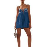 Zjkrl  -  Women Loose Spaghetti Strap Dress Summer Crystal Rhinestone Cutout Cocktail Party Mini A-line Dress for Beach Nightclub