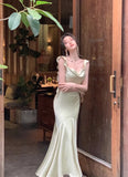 ZJKRL -  New Summer French Fashion Women Spaghetti Strap Elegant Long Mermaid Ruffles Dresses Evening Party Prom Clothes