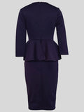 ZJKRL  -  Women O Neck Full Sleeve High Waist Midi Office Work Pencil Dress Fall OL Vestidos Sexy Ruffles Africa Party Dresses