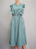 Zjkrl  -  Summer Ladies Elegant Dot Print Chic Dress Women Casual Butterfly Sleeve Ruffles Medium Long Chiffon Dress