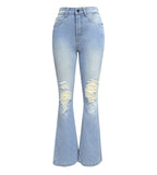Zjkrl  -  Blue Jeans for Women Pants Jeans Casual Long Flare Pants Slim High Waist Hole Denim Trousers Button Capris Y2k Spring