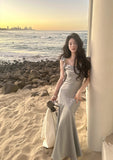 ZJKRL -  New Summer French Fashion Women Spaghetti Strap Elegant Long Mermaid Ruffles Dresses Evening Party Prom Clothes
