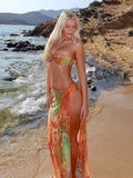 ZJKRL -  Puss Sexy Colorful Print 3 Piece Set Women Y2K Double Buckle Tube Bra+Thong+Split Skirts Vacation Beach Swimsuit Clubwear