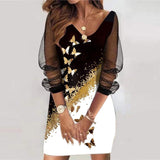 Zjkrl - Dress 2023 Autumn New For Women Printed Sequins Mesh Long Sleeve V-neck Vestido Bandage Slim Sexy fashion Cropped Dresses MsChuh