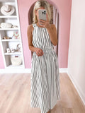 ZJKRL -  Summer Women White Casual Dress A-line Backless Dresses with Crossed Neck on Back Elegant and Youthful Sexy Dresses Stripe Print