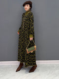 Zjkrl - 2023 Spring Autumn New Korean Fashion Trend High Neck Leopard Knitted Dress Women Streetwear Sweater Dress ZXF769