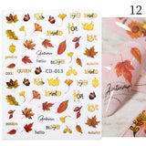 Zjkrl - 1pcs Gold iridescent Maple Leaf 3D Nail Sticker Fall Autumn Pattern Adhesive Transfer Stickers Shiny DIY Nail Art Decoration