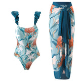 ZJKRL  -  Blue Printed Bubble Strap Swimsuit, High Waist, Slim Bikini and Skirt, Retro Square Neck, Backless, Fashion