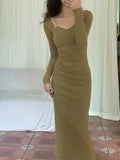 Zjkrl  -  Sexy Women Bodycon Slim Midi Dress Autumn Casual Black Red Evening Party Club Chic Vestidos Female Birthday Robe Clothings