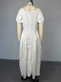 ZJKRL -  White Dresses Woman Summer Pleated Ruffle Hem Sexy Dress Ladies Off The Shoulder Elegant Long Slim Dress
