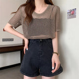 Zjkrl  -  Women Chic Short Sleeved Knit T-shirt Casual Beach Slim Tops O-Neck Sexy Hollow Out Knitting Shirt For Women Summer