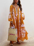 Zjkrl - Autumn Dress 2023 New For Women Color Printed Loose V-neck Vestidos Fashion Casual Long Dresses Beach Party Bohemian MsChuh