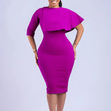 ZJKRL -  Elegant A-line Dress Women Ruffle Cloak Sleeve Slim Fashion High Waist Pencil Dress
