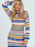 Womens Clothing Women's Dress Tops Female Clothing Autumn Winter Round Neck Knitwear Women's Stripe Pullover Mid Length Sweater
