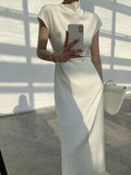 Zjkrl - Elegant White Long Dress Female Round Neck Short Sleeve High Waist Cut Out Midi Dresses For Woman Clothing Fashion