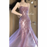 ZJKRL -  Hot Purple Strap Dress Women's Summer Vacation Style Fishtail Slim Fit French Skirt