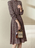 Zjkrl - Floral Printed Midi Dress for Women 2023 Spring Autumn Fashion Ruffled Collar Long Sleeve Belted Vintage Elegant Dresses